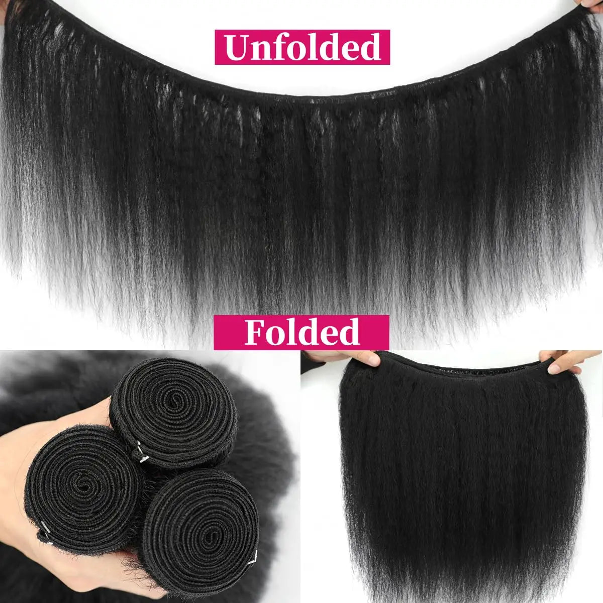 14 16 18 Kinky Straight Bundles Human Hair 3 Bundles 10A 100% Unprocessed Human Hair For Women Double Weft Natural Black Color