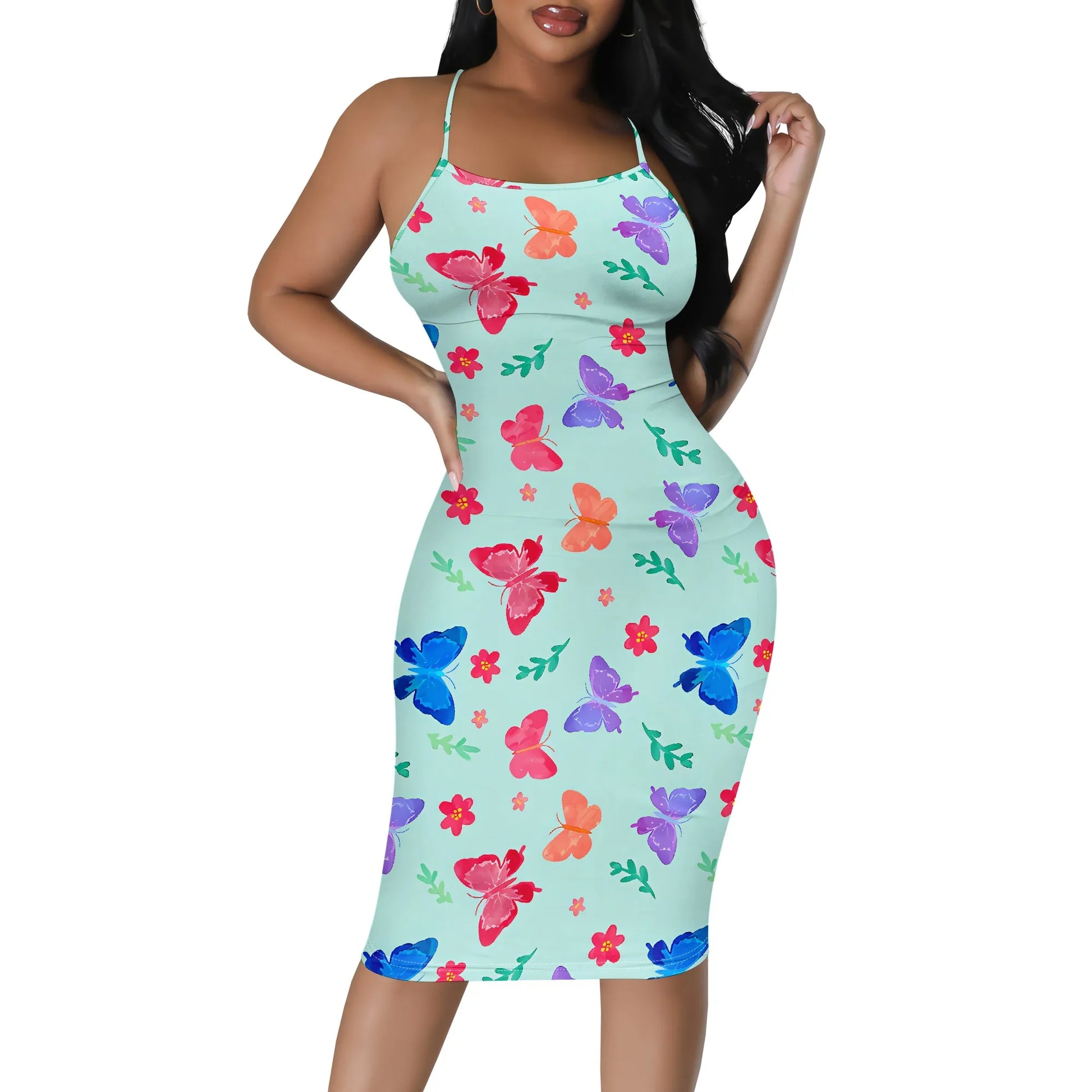 Women's clothing 2025 spring/summer new custom casual loose floral print hollow suspender butterfly dress