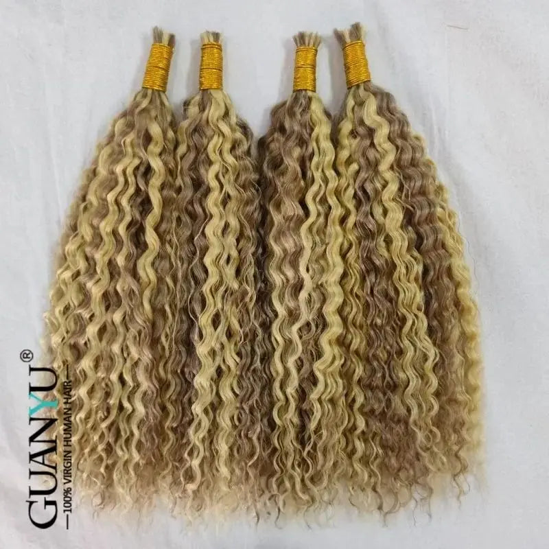 10A P#18/613 Water wave Human Hair Bulk Micro Braiding Hair Weaving No Weft Water Wave Human Hair Bundles Extensions