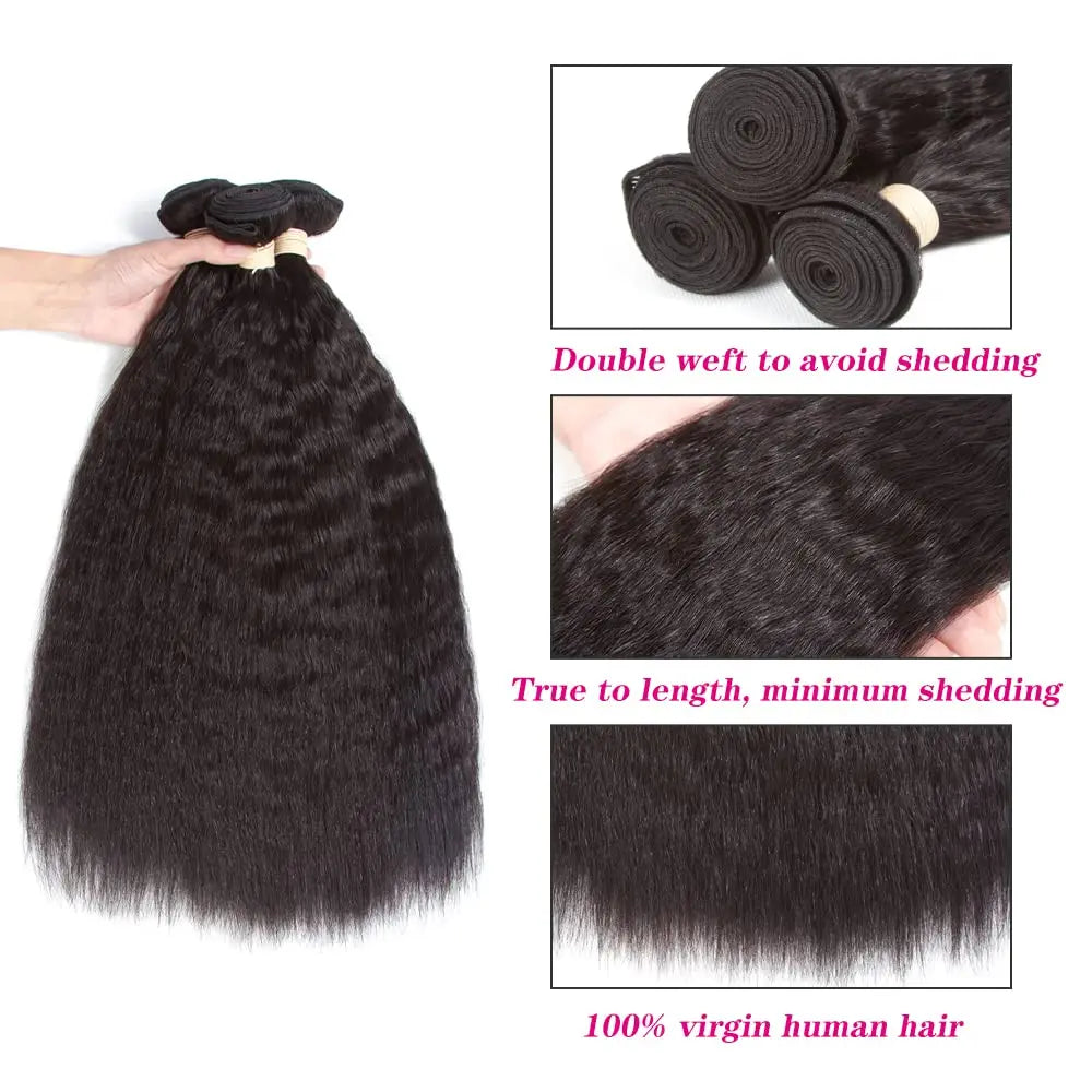 14 16 18 Kinky Straight Bundles Human Hair 3 Bundles 10A 100% Unprocessed Human Hair For Women Double Weft Natural Black Color