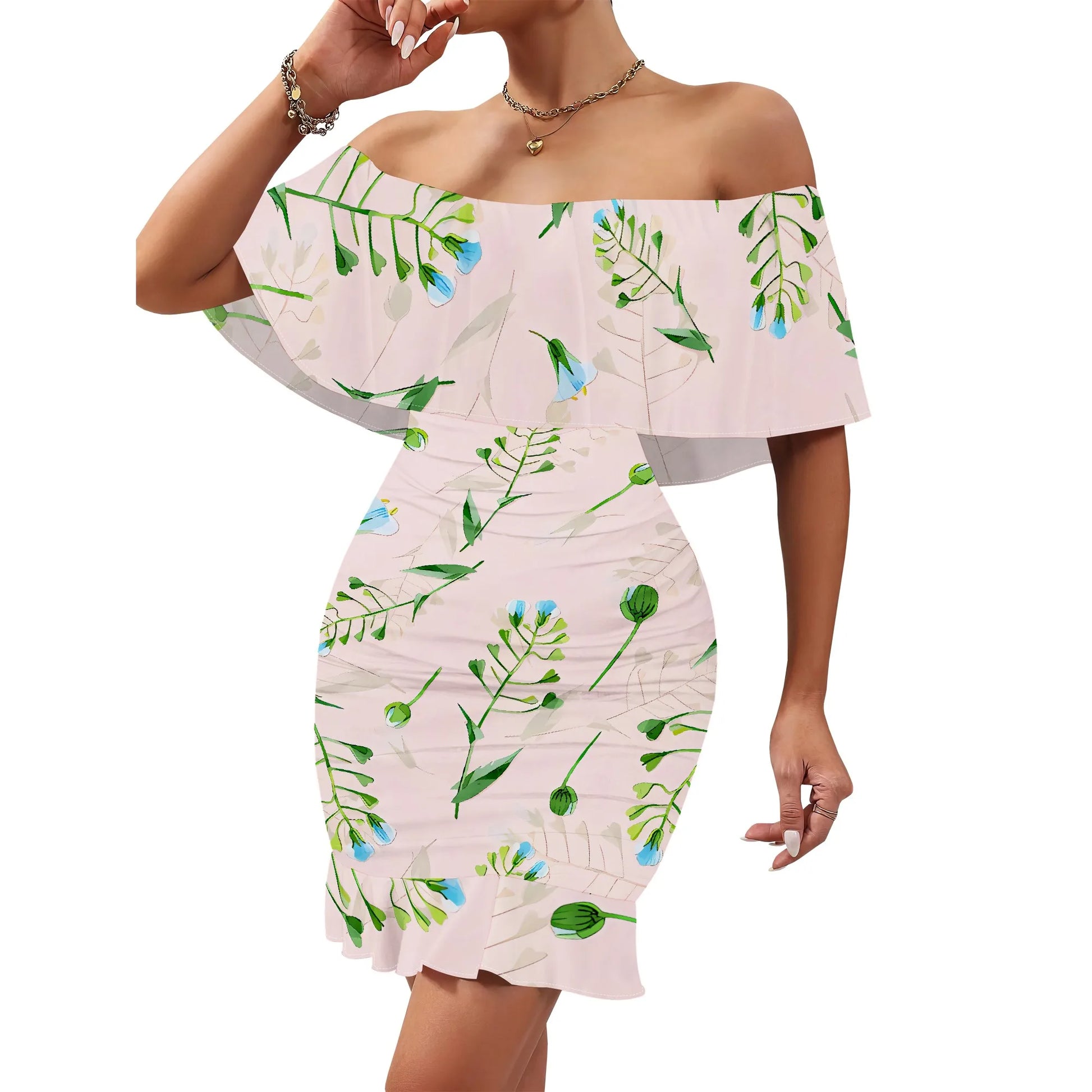 Women's 2025 Spring/Summer New Customized Casual Loose Swinging Collar Shoulder Printed Flower Strap Dress