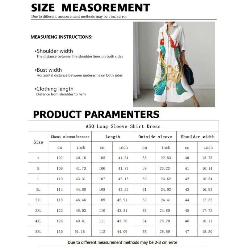2024 Autumn Women's Retro Floral Print Shirt Dress Women's New Fashion Shirt Women's Loose Casual V-Neck Pocket Dress Streetwear
