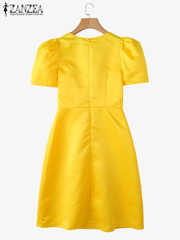 ZANZEA Elegant Party Dress Women Retro Hollow Out Patchwork Knee-Length Sundress 2025 Casual OL Work Robe  A-Line Summer Vestido