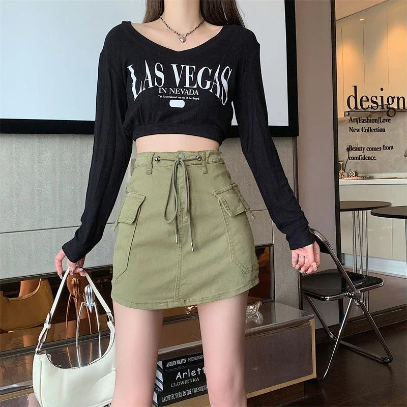 Korean Fashion Style High Waist Gyaru Women's Denim Skirt Aesthetic Harajuku Clothing Sales New In Cheap Female Jeans Skirts