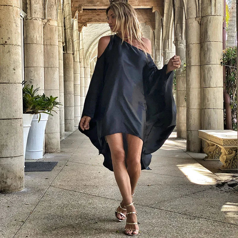 Summer Fashion Printed Midi Dresses Women Sloping Shoulders Loose Casual Beach Vacation Irregular Dress Y2k Party Vestidos Femme
