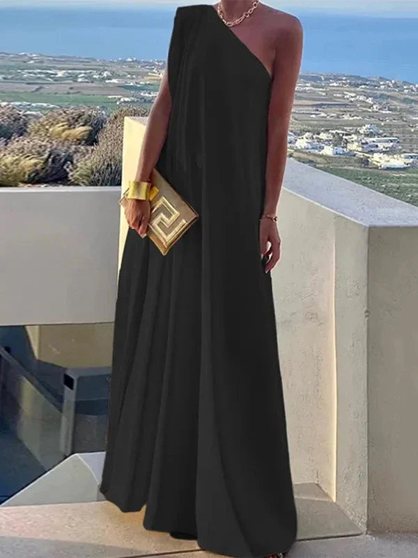 Yeezzi Women's Solid Color Summer One-Shoulder Maxi Dresses 2025 New Loose Asymmetrical Urban Elegant Party Evening Long Dress