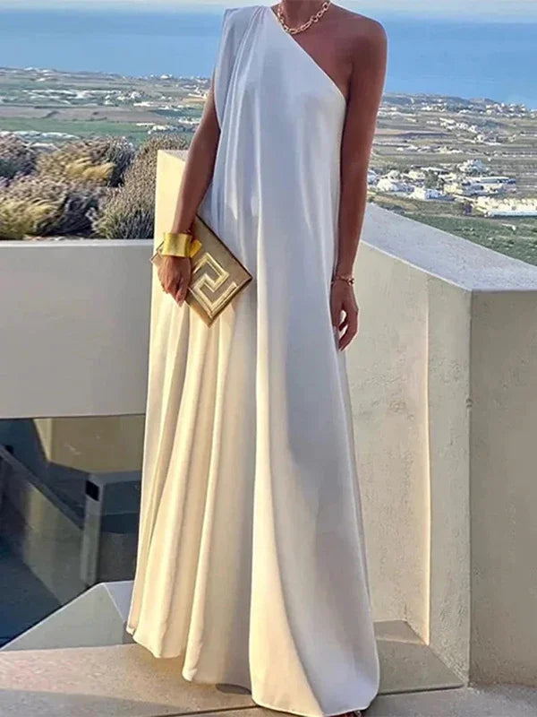 Yeezzi Women's Solid Color Summer One-Shoulder Maxi Dresses 2025 New Loose Asymmetrical Urban Elegant Party Evening Long Dress