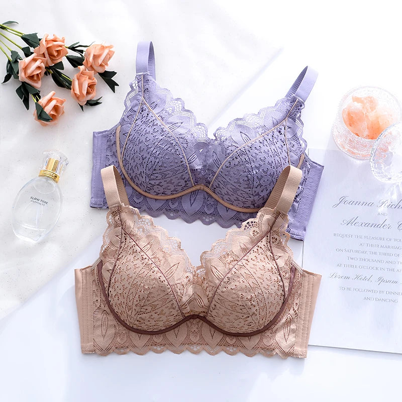 32-40ABC Chest Ventilate Wire-Free Bra Adjustable Strap Side Coverage Push-Up Bra Daily Wear Skin-Friendly High-Support Lingerie