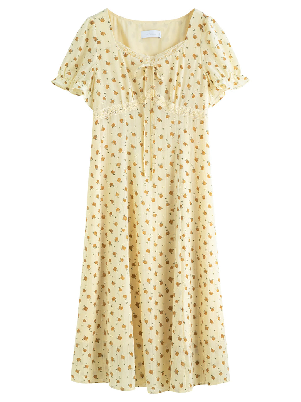 DUSHU Elegant Tailored Mid-Length Plus Size Women's French Lace Patchwork Floral Dress 2025 Summer New Dresses 25DS82823