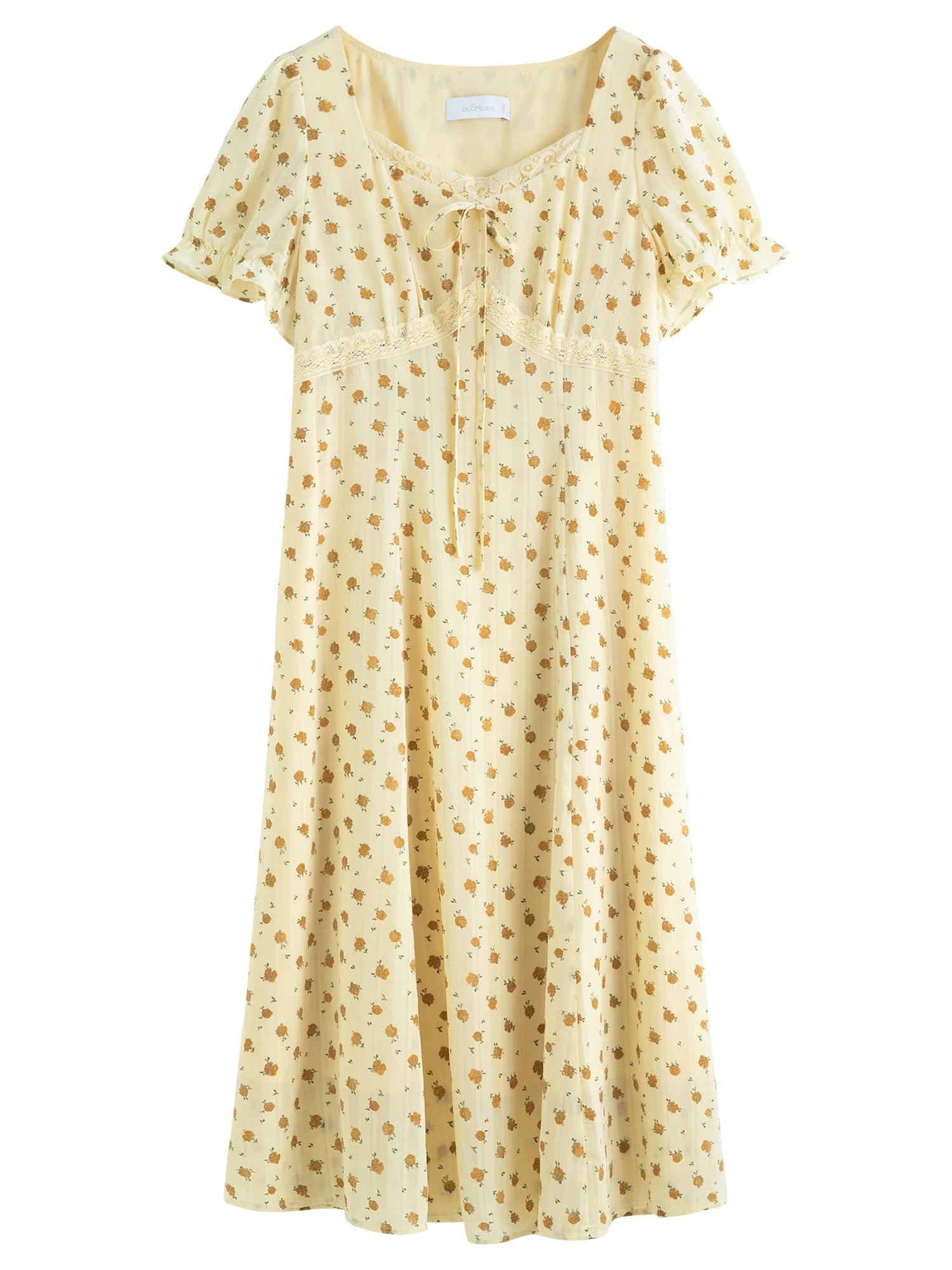 DUSHU Elegant Tailored Mid-Length Plus Size Women's French Lace Patchwork Floral Dress 2025 Summer New Dresses 25DS82823