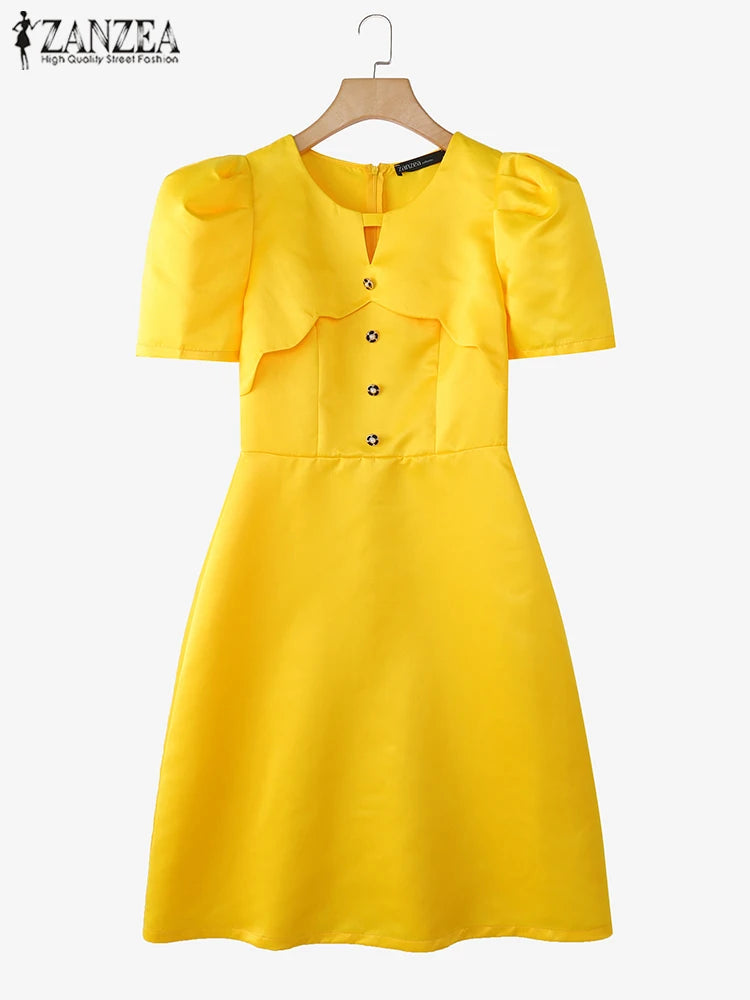 ZANZEA Elegant Party Dress Women Retro Hollow Out Patchwork Knee-Length Sundress 2025 Casual OL Work Robe  A-Line Summer Vestido