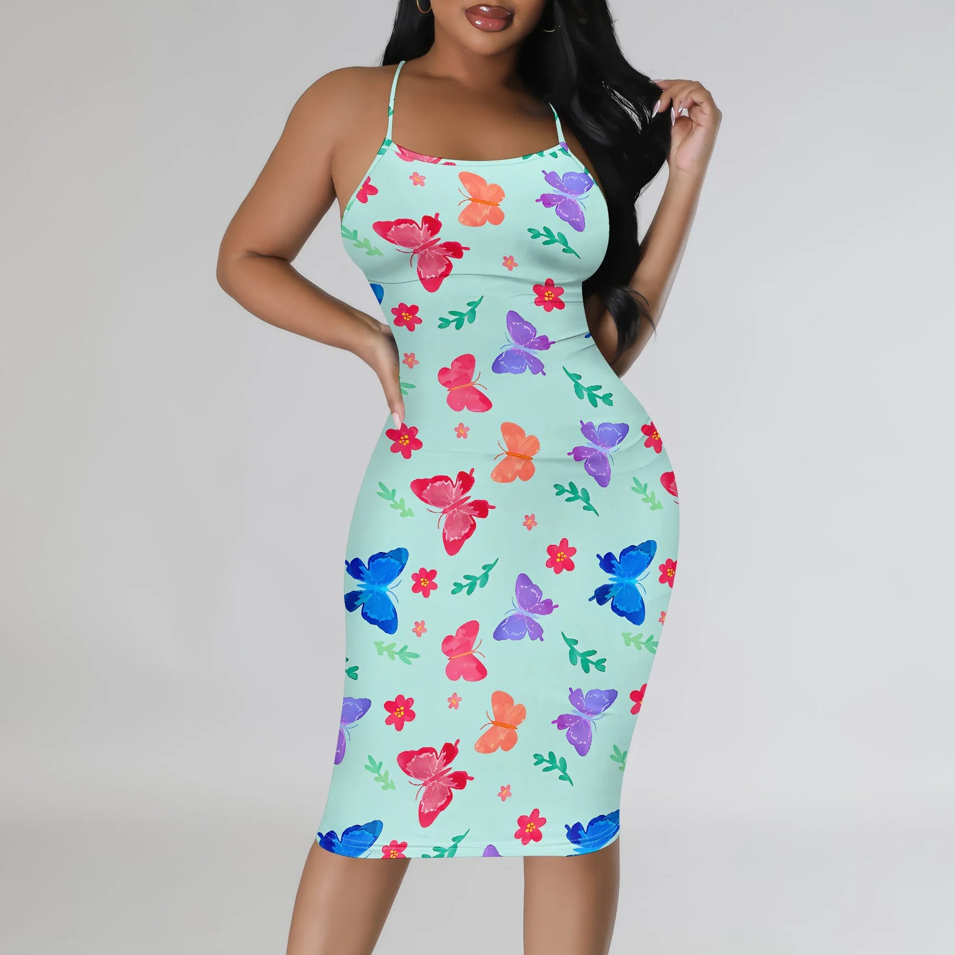 Women's clothing 2025 spring/summer new custom casual loose floral print hollow suspender butterfly dress