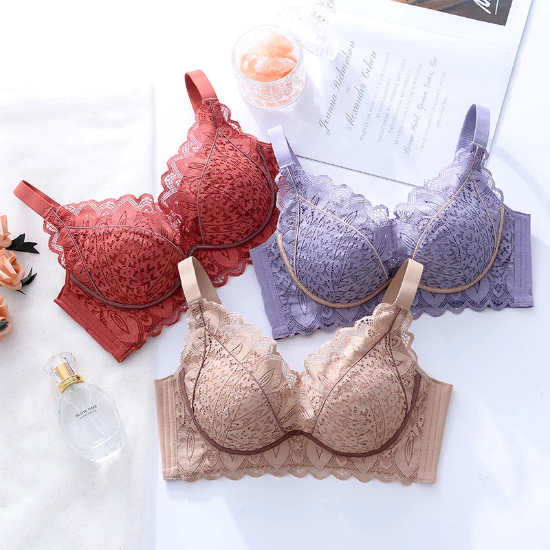 32-40ABC Chest Ventilate Wire-Free Bra Adjustable Strap Side Coverage Push-Up Bra Daily Wear Skin-Friendly High-Support Lingerie