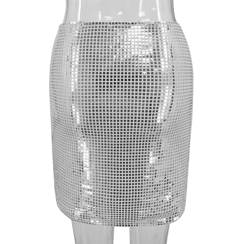 2025 Spring Sexy Women's Sequin Mesh Party Dress Euro-American Slim Fit Bodycon Clubwear  Evening Cocktail  Elegant Skirt