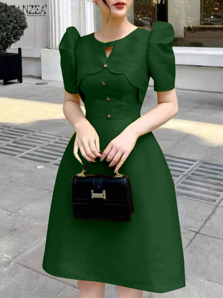 ZANZEA Elegant Party Dress Women Retro Hollow Out Patchwork Knee-Length Sundress 2025 Casual OL Work Robe  A-Line Summer Vestido
