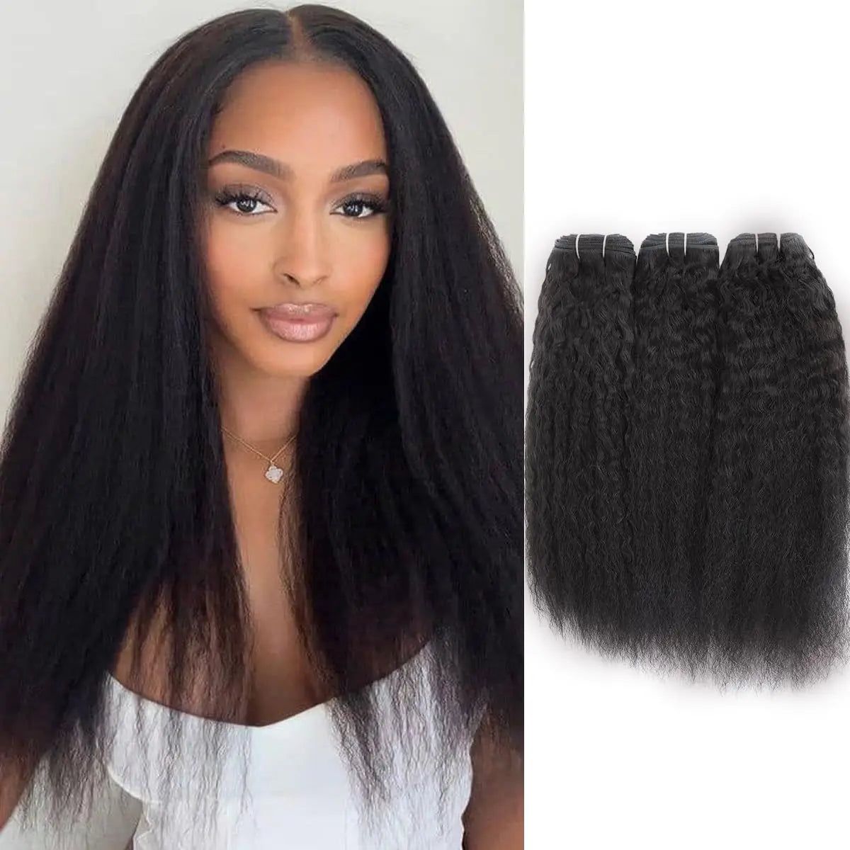 14 16 18 Kinky Straight Bundles Human Hair 3 Bundles 10A 100% Unprocessed Human Hair For Women Double Weft Natural Black Color
