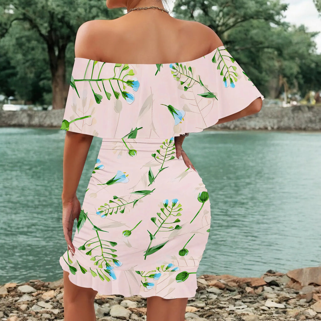 Women's 2025 Spring/Summer New Customized Casual Loose Swinging Collar Shoulder Printed Flower Strap Dress