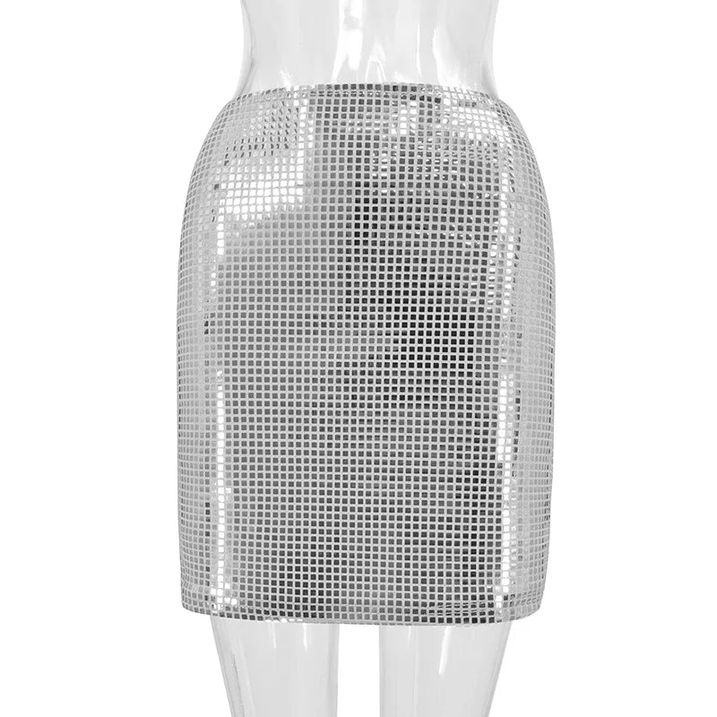 2025 Spring Sexy Women's Sequin Mesh Party Dress Euro-American Slim Fit Bodycon Clubwear  Evening Cocktail  Elegant Skirt