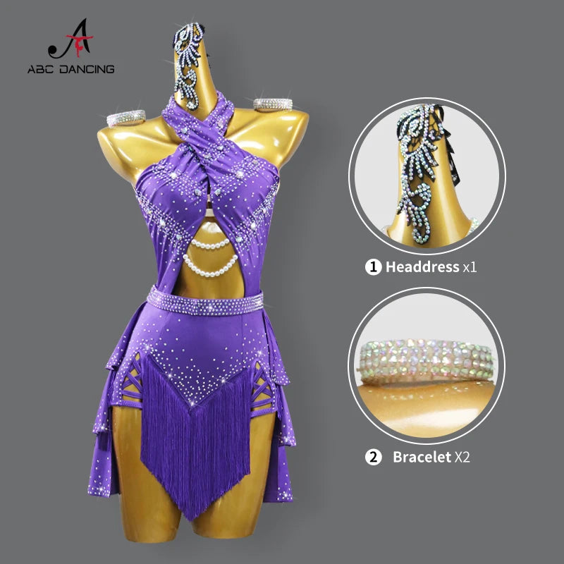 Latin American Woman Clothes Dance Costume Womens Evening Party Dress Sport Adult Midi Suit Ball Girls Prom Dancewear Customized