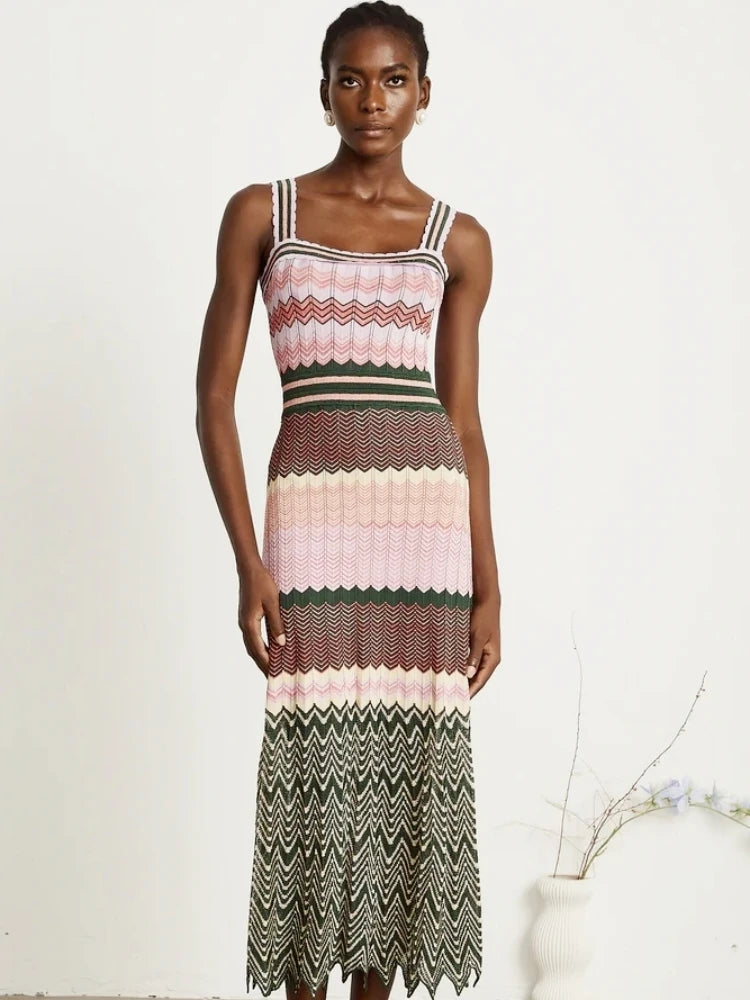 Luxury Design Knitted Dubai Arab Long Maxi Dress Women Elegant Sleeveless Vintage Dresses Vacation Brand Wear Trendy Boho Dress