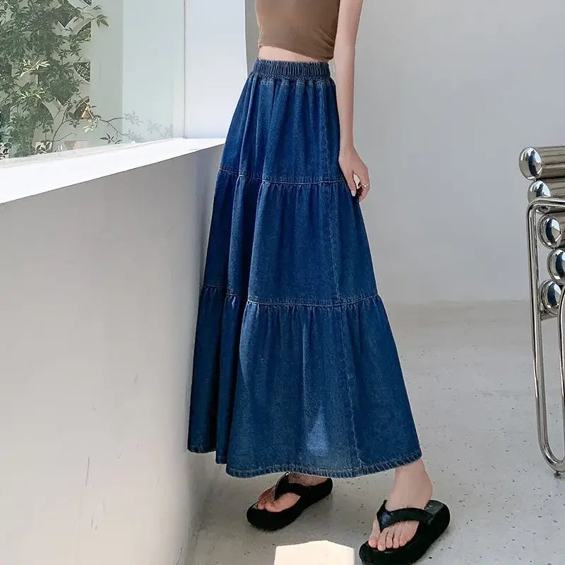 Korean Style Maxi High Waist Jeans Skirts for Women A Line Premium Y2k Vintage Luxury Elegant Aesthetic Casual Woman Denim Skirt