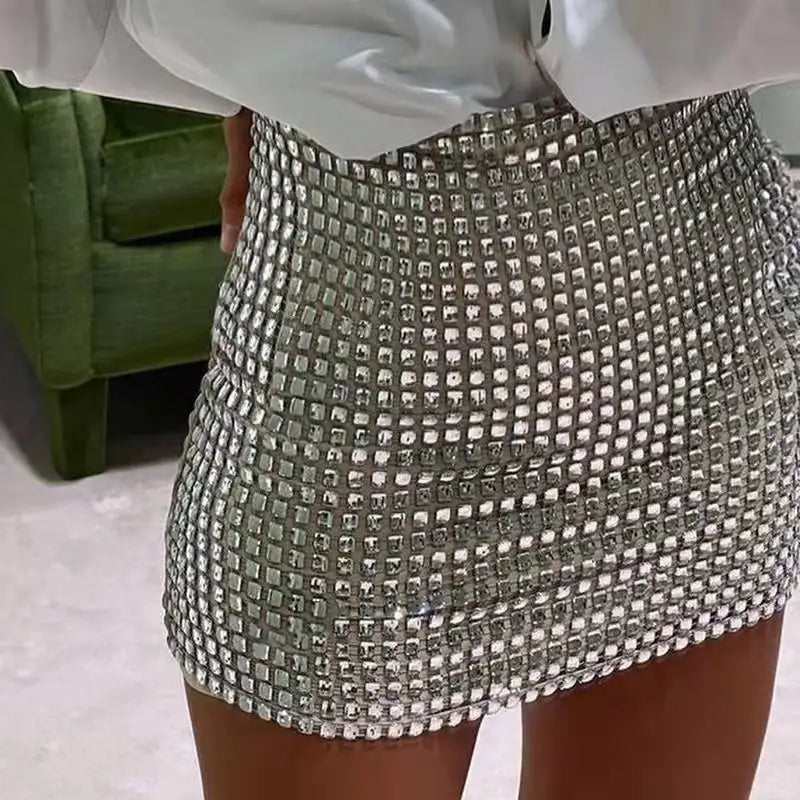 2025 Spring Sexy Women's Sequin Mesh Party Dress Euro-American Slim Fit Bodycon Clubwear  Evening Cocktail  Elegant Skirt