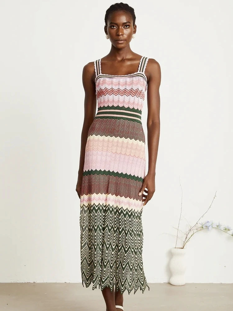 Luxury Design Knitted Dubai Arab Long Maxi Dress Women Elegant Sleeveless Vintage Dresses Vacation Brand Wear Trendy Boho Dress