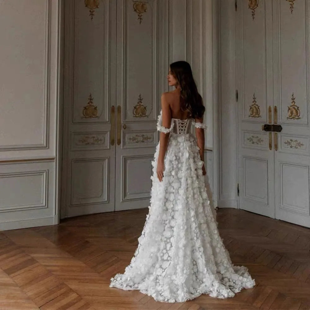 Customized Lace Spaghetti Strap Wedding Dress High Split Appliques Evening Party Dresses robes de soirée Bridal Gown