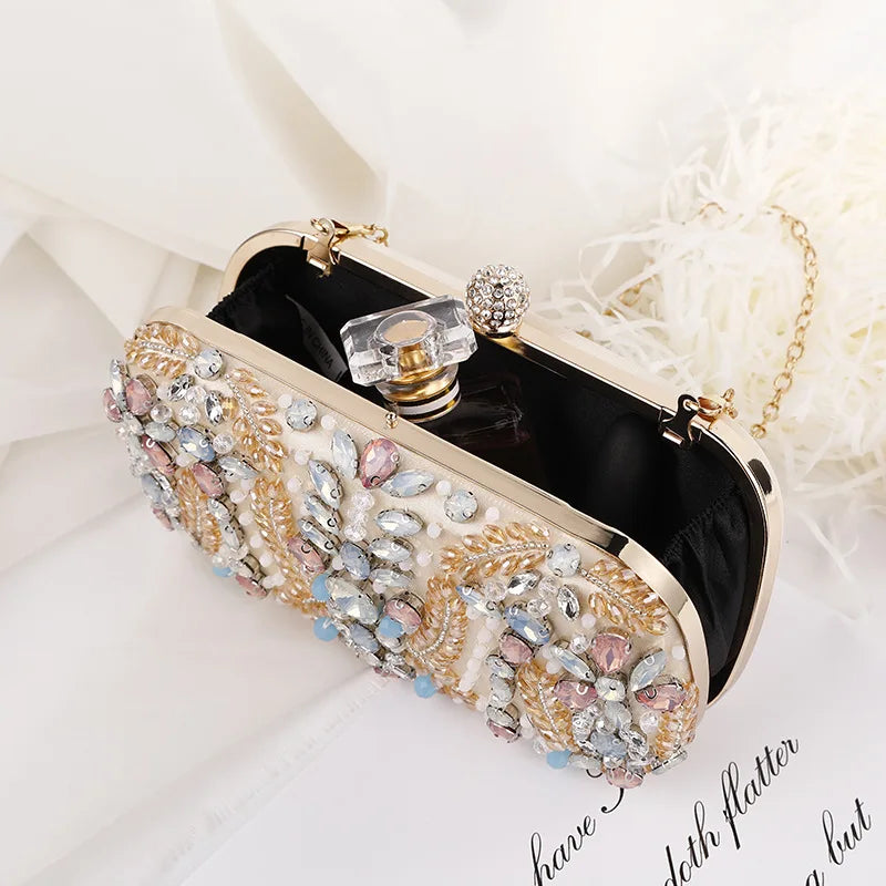 New Champagne Dinner Bag Colorful Rhinestone Handheld Bag European and American Style Women's Evening Dress Bag Storage Bag