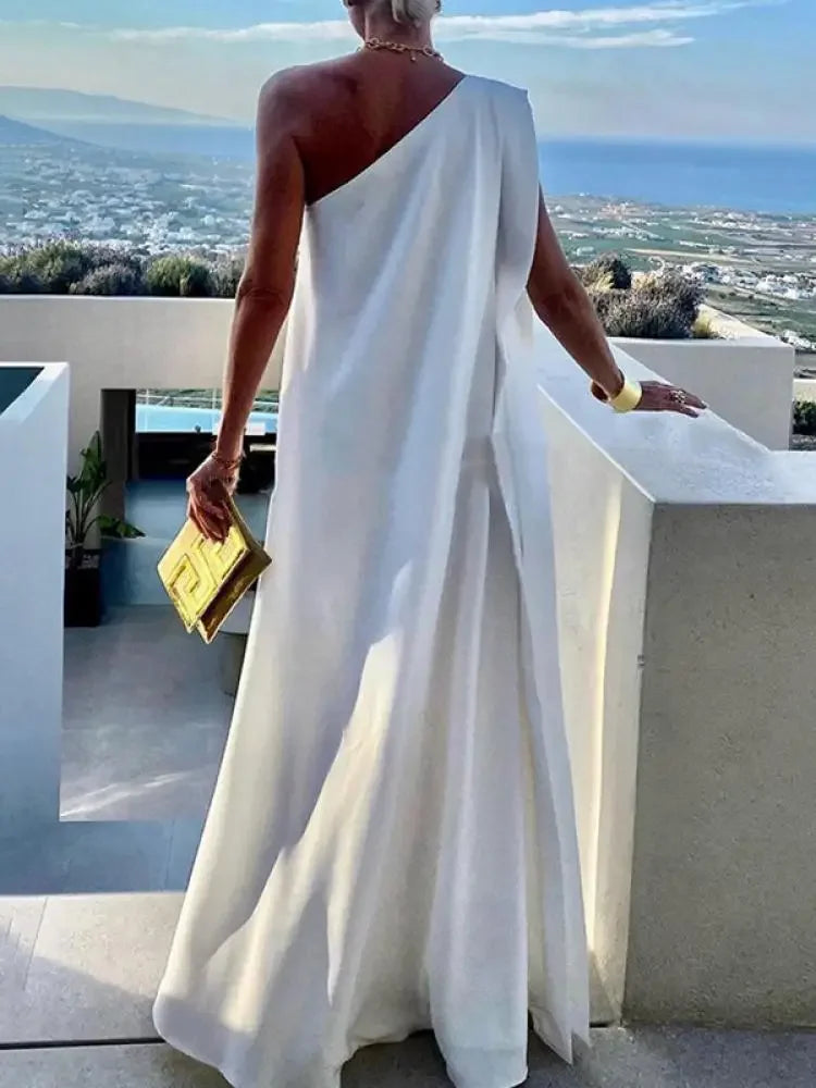 Yeezzi Women's Solid Color Summer One-Shoulder Maxi Dresses 2025 New Loose Asymmetrical Urban Elegant Party Evening Long Dress