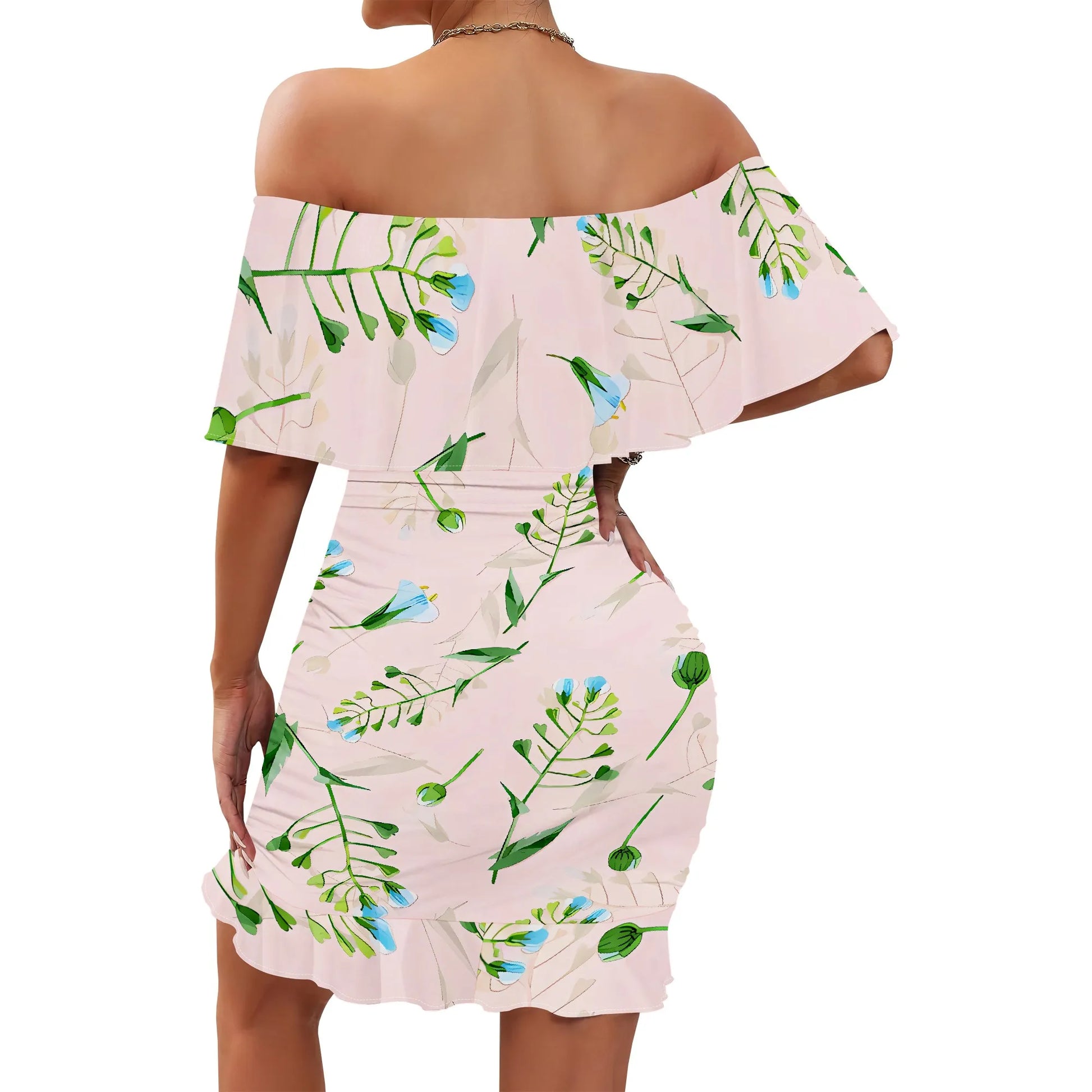 Women's 2025 Spring/Summer New Customized Casual Loose Swinging Collar Shoulder Printed Flower Strap Dress