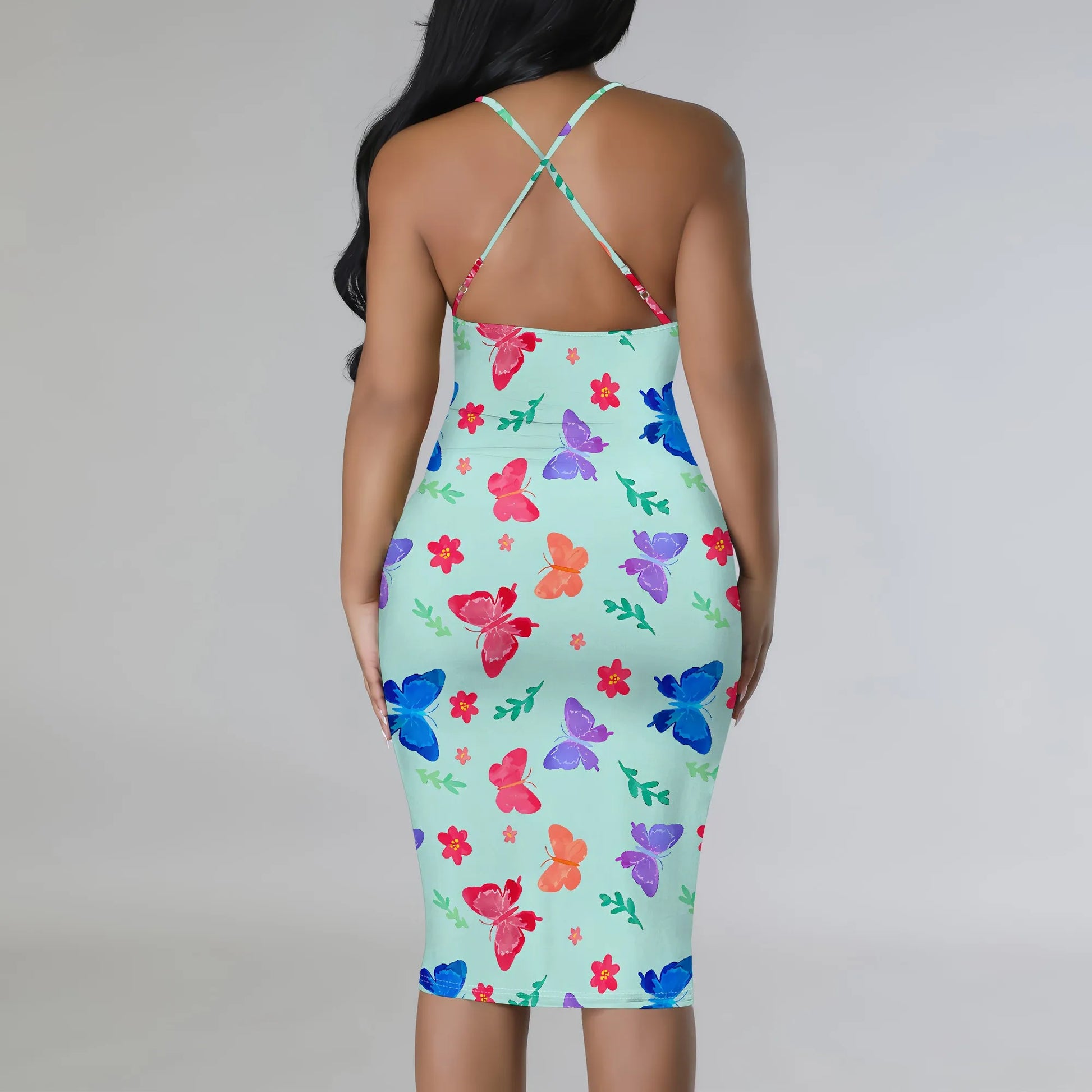 Women's clothing 2025 spring/summer new custom casual loose floral print hollow suspender butterfly dress
