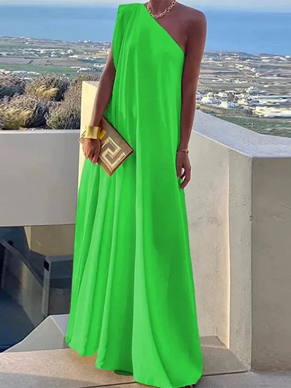 Yeezzi Women's Solid Color Summer One-Shoulder Maxi Dresses 2025 New Loose Asymmetrical Urban Elegant Party Evening Long Dress