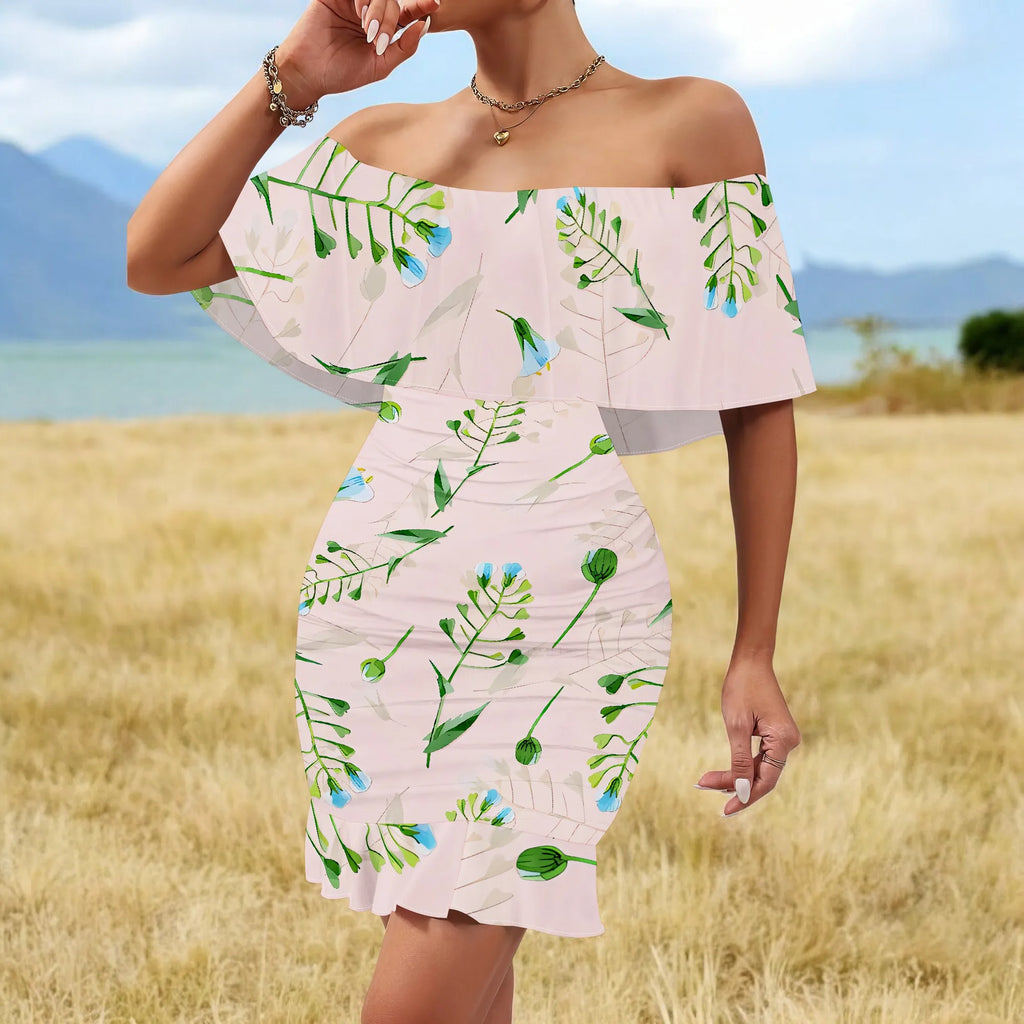 Women's 2025 Spring/Summer New Customized Casual Loose Swinging Collar Shoulder Printed Flower Strap Dress