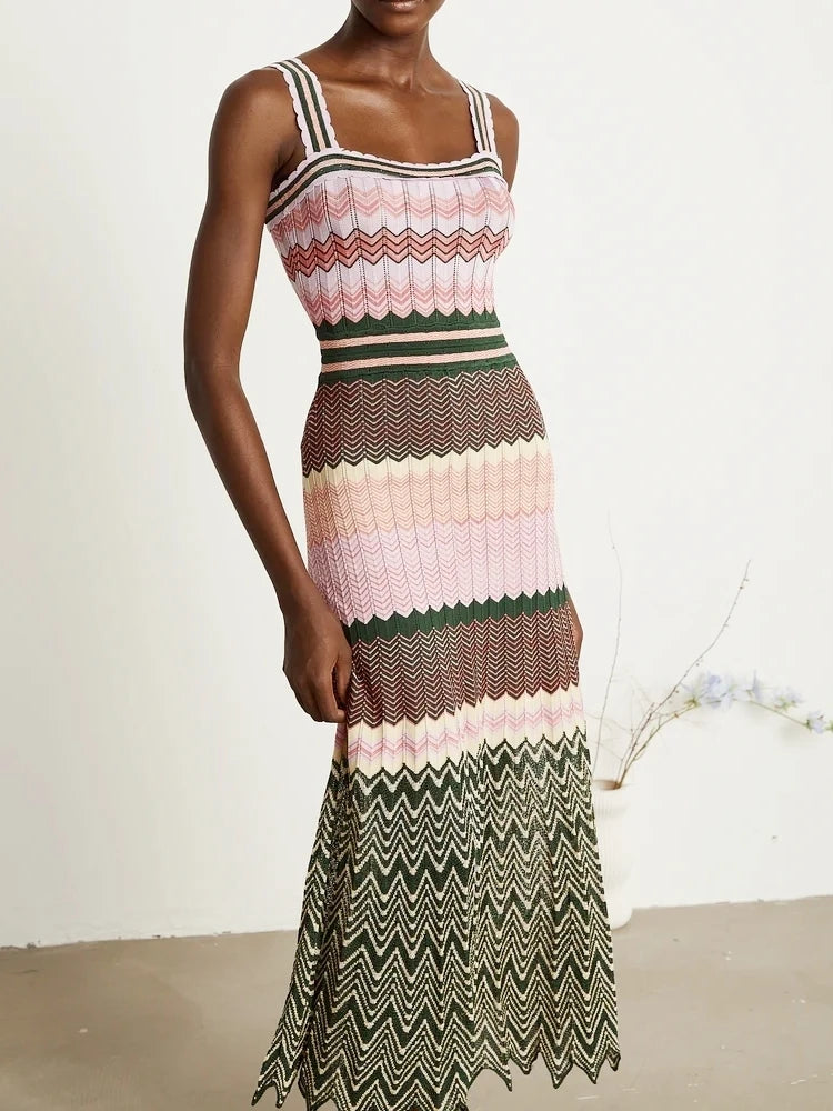 Luxury Design Knitted Dubai Arab Long Maxi Dress Women Elegant Sleeveless Vintage Dresses Vacation Brand Wear Trendy Boho Dress
