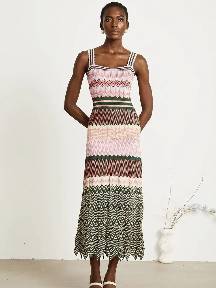 Luxury Design Knitted Dubai Arab Long Maxi Dress Women Elegant Sleeveless Vintage Dresses Vacation Brand Wear Trendy Boho Dress