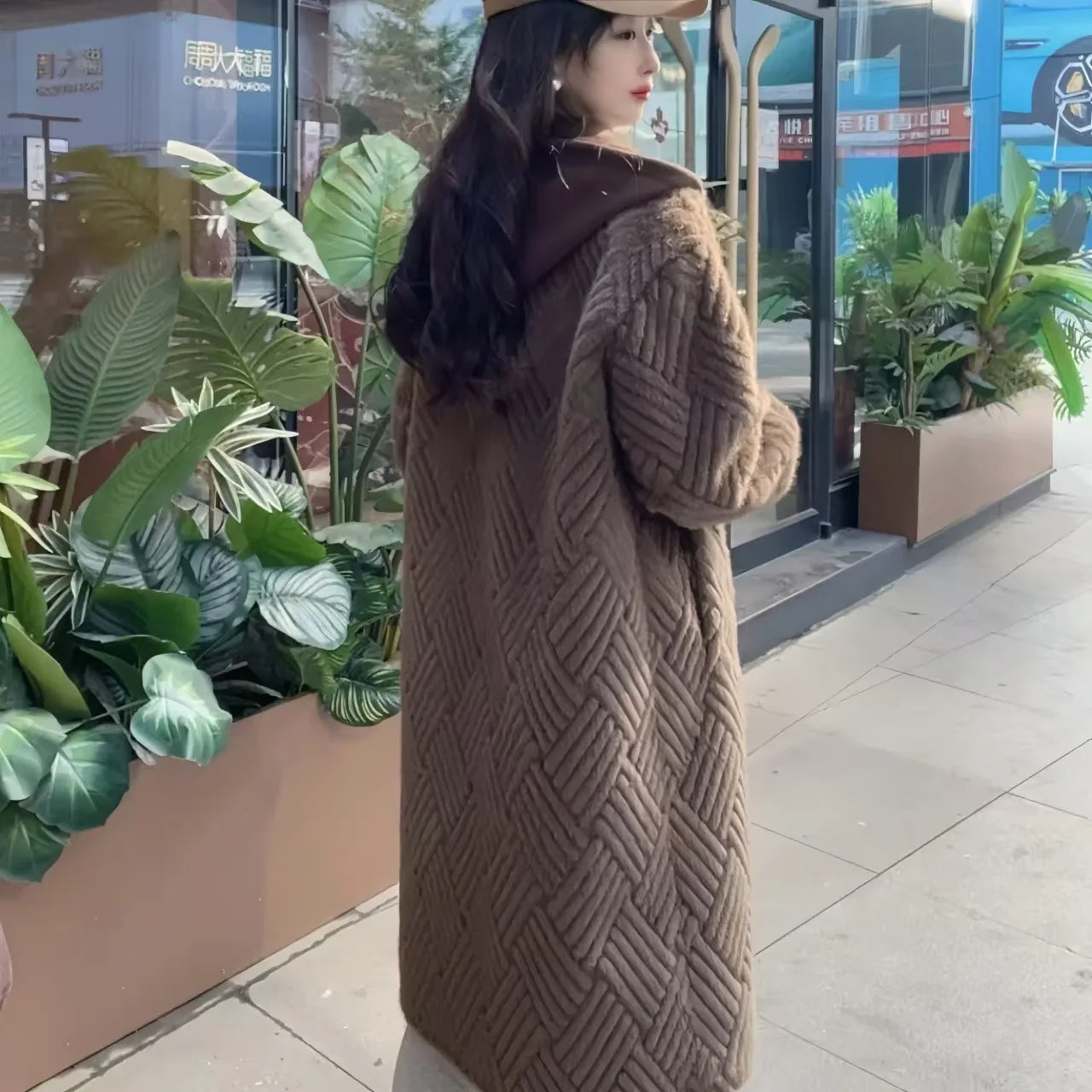 Faux Mink Fur Coat for Women,Single Breasted Long Jacket,Fake Two Items,High Quality,Hooded,Female Clothes,New,Winter