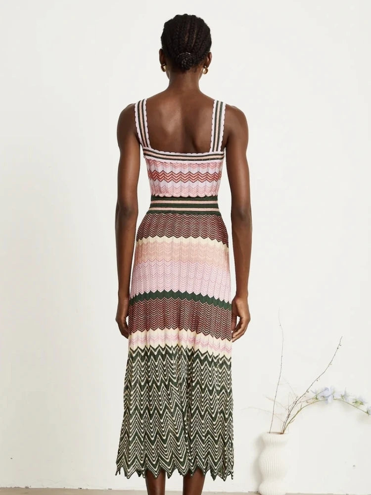Luxury Design Knitted Dubai Arab Long Maxi Dress Women Elegant Sleeveless Vintage Dresses Vacation Brand Wear Trendy Boho Dress