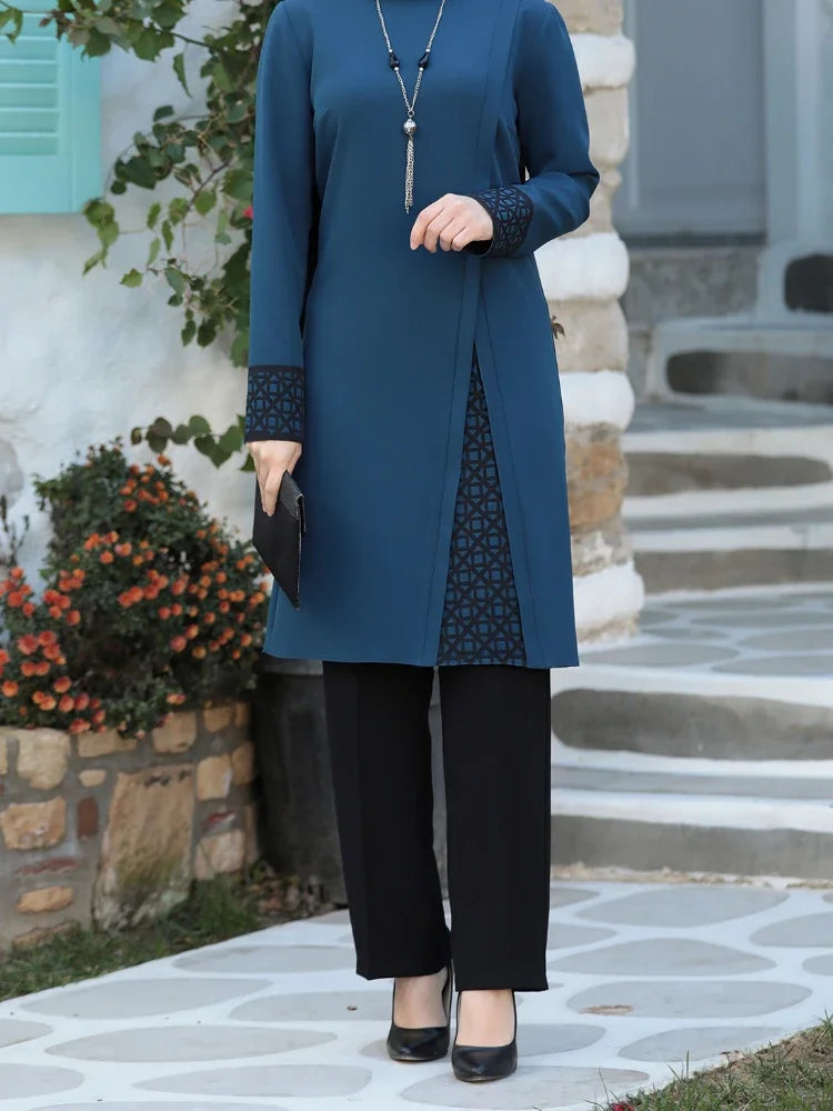 Muslim Dubai Abayas Women Set 2 Piece Top & Pant TRamadan Robe Two Piece Abaya Set Outfit Clothing Suits Evening Long Dresses
