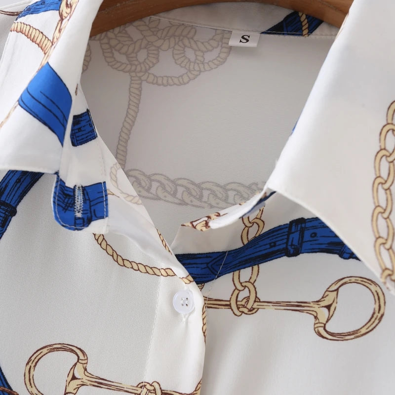 2024 Autumn Women's Retro Floral Print Shirt Dress Women's New Fashion Shirt Women's Loose Casual V-Neck Pocket Dress Streetwear