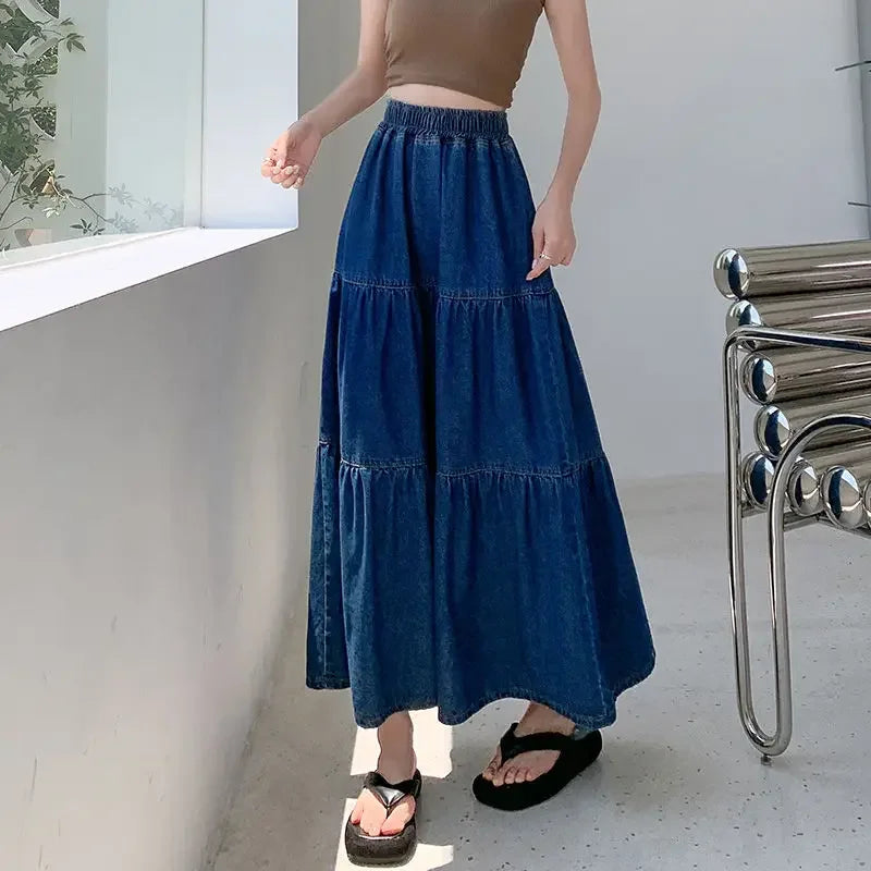 Korean Style Maxi High Waist Jeans Skirts for Women A Line Premium Y2k Vintage Luxury Elegant Aesthetic Casual Woman Denim Skirt