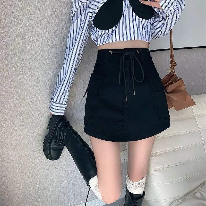 Korean Fashion Style High Waist Gyaru Women's Denim Skirt Aesthetic Harajuku Clothing Sales New In Cheap Female Jeans Skirts