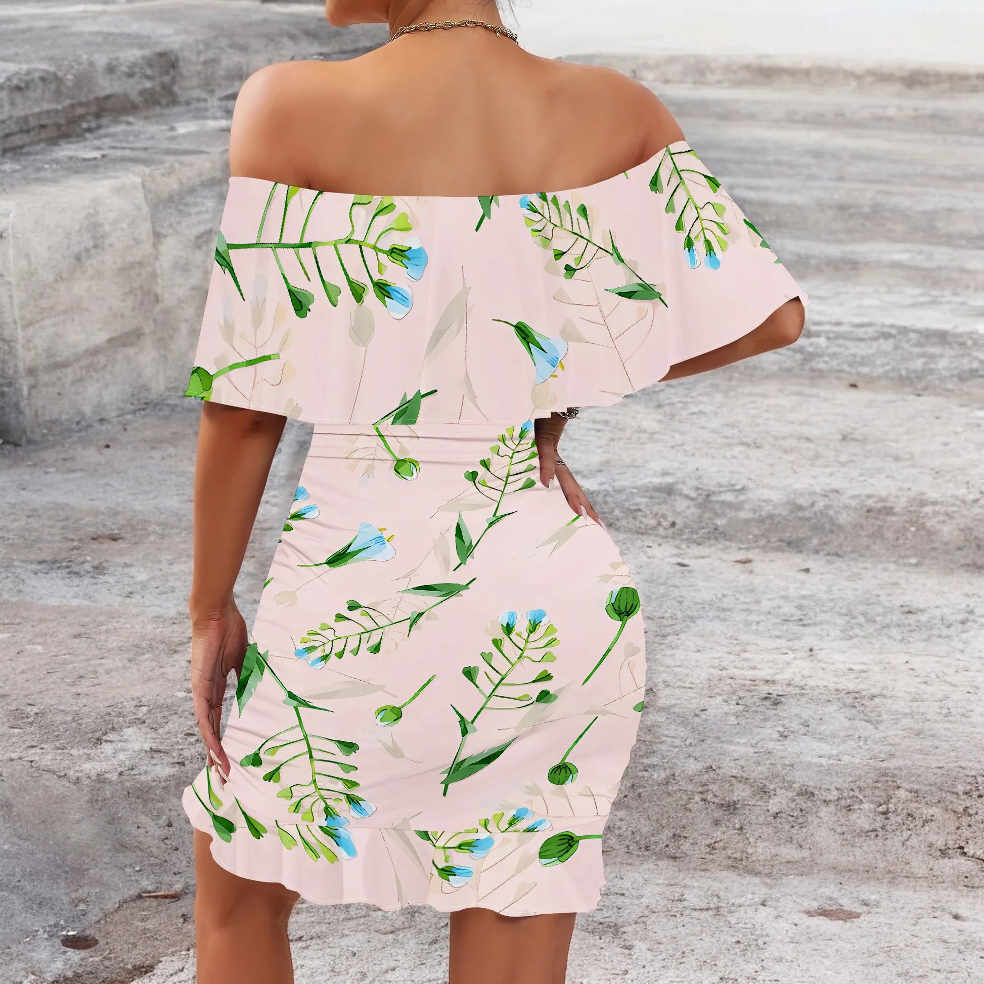 Women's 2025 Spring/Summer New Customized Casual Loose Swinging Collar Shoulder Printed Flower Strap Dress