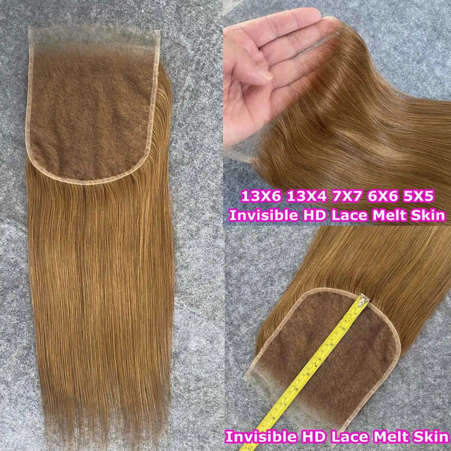 5x5 Invisible HD Lace Gloden Blonde Human Hair Melt Skins Pre Plucked 6x6 HD Lace Frontal Pre Plucked with Baby Hair Color #27