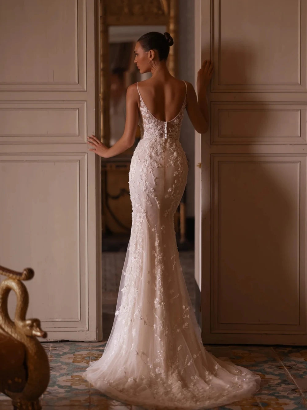 Sexy Deep V-neck Bride Robe Luxury Beading Appliques Bridal Dresses Classic Floor-length Wedding Dress Vestidos De Novia