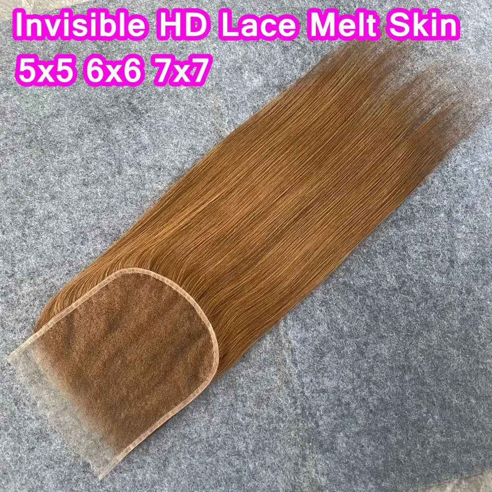 5x5 Invisible HD Lace Gloden Blonde Human Hair Melt Skins Pre Plucked 6x6 HD Lace Frontal Pre Plucked with Baby Hair Color #27
