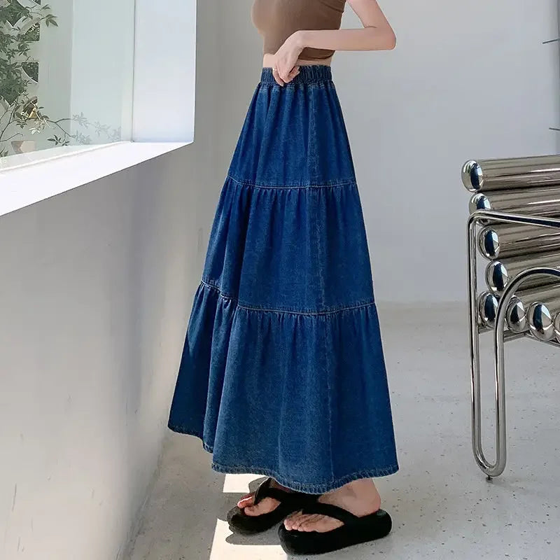 Korean Style Maxi High Waist Jeans Skirts for Women A Line Premium Y2k Vintage Luxury Elegant Aesthetic Casual Woman Denim Skirt