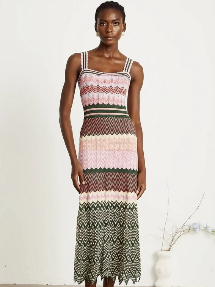 Luxury Design Knitted Dubai Arab Long Maxi Dress Women Elegant Sleeveless Vintage Dresses Vacation Brand Wear Trendy Boho Dress