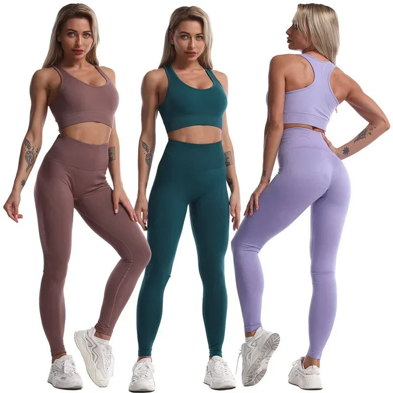 Seamless Gym Yoga Sports Bra and Leggings Running Athletic Workout Clothes Set for Women Wholesale