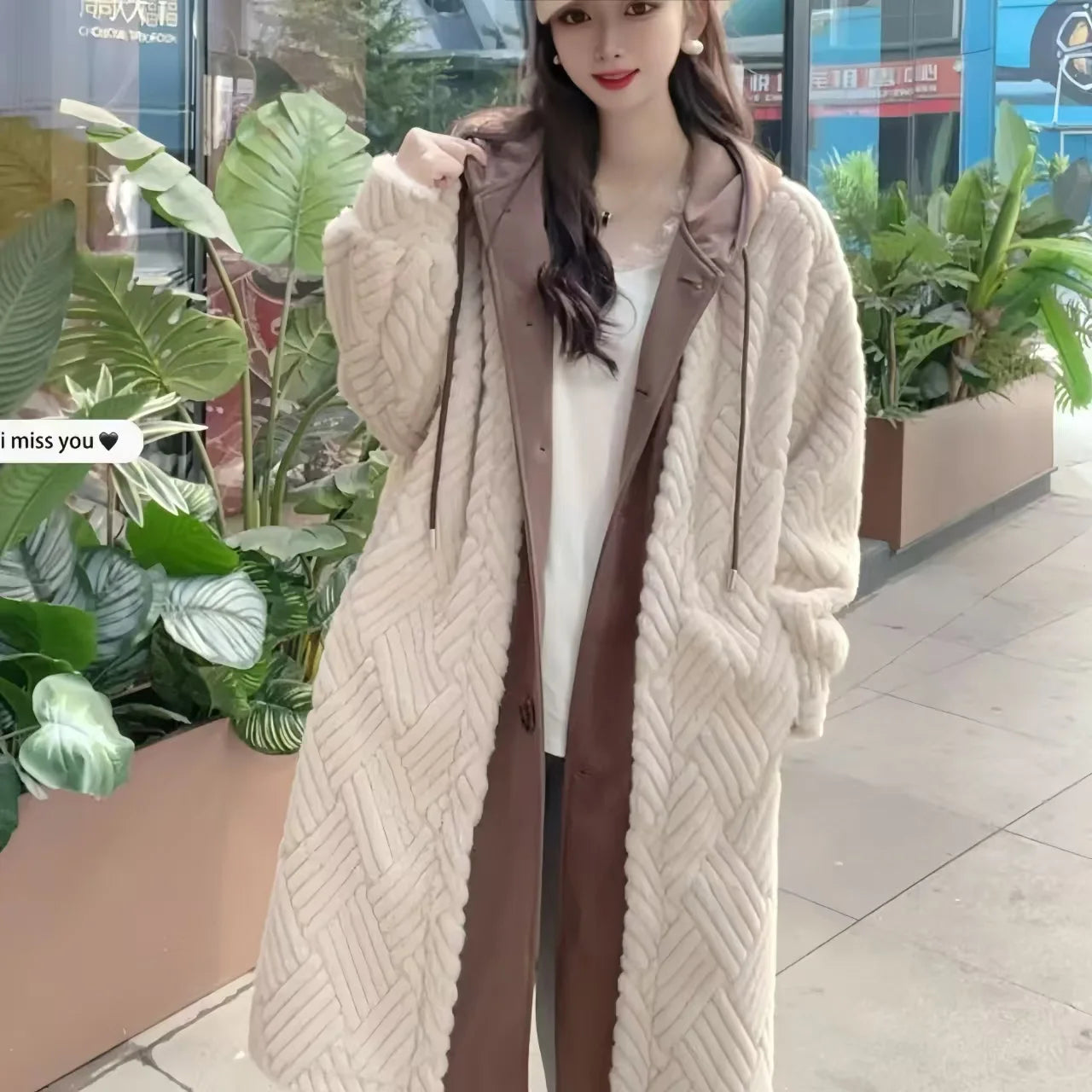Faux Mink Fur Coat for Women,Single Breasted Long Jacket,Fake Two Items,High Quality,Hooded,Female Clothes,New,Winter